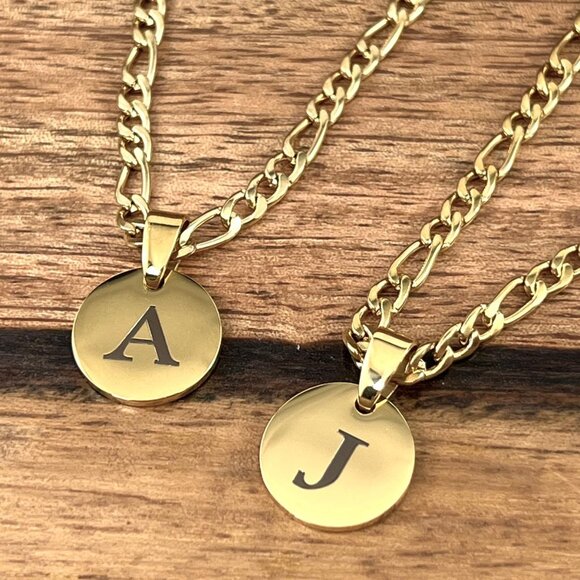 Custom Engraved Letter Coin with 3mm Figaro Chain - Picture 5 of 6